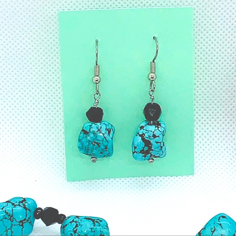 Handcrafted “Paisley” Turquoise Howlite Necklace & Earrings 925 - Picture 8 of 11